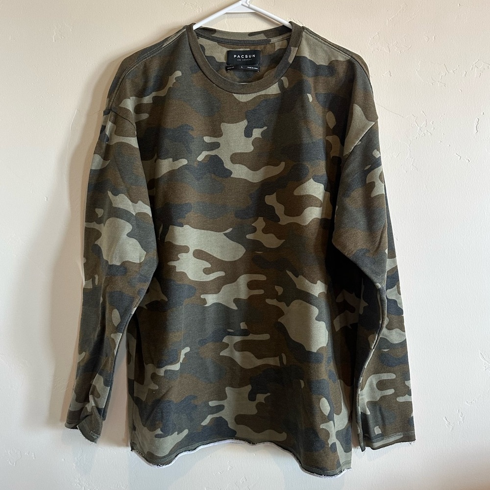 Pac Sun Raw Edge Camo Crew Neck